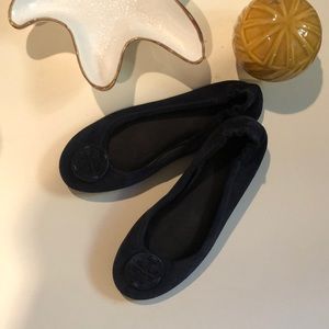 Tori Burch Navy Blue Suede flats size 8m